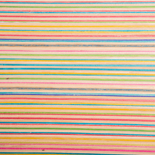 Bookmatched rainbow skateboard wood swatch