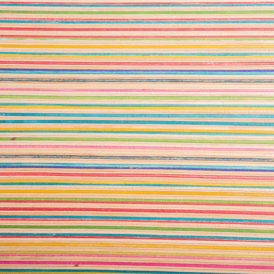 Bookmatched rainbow skateboard wood swatch